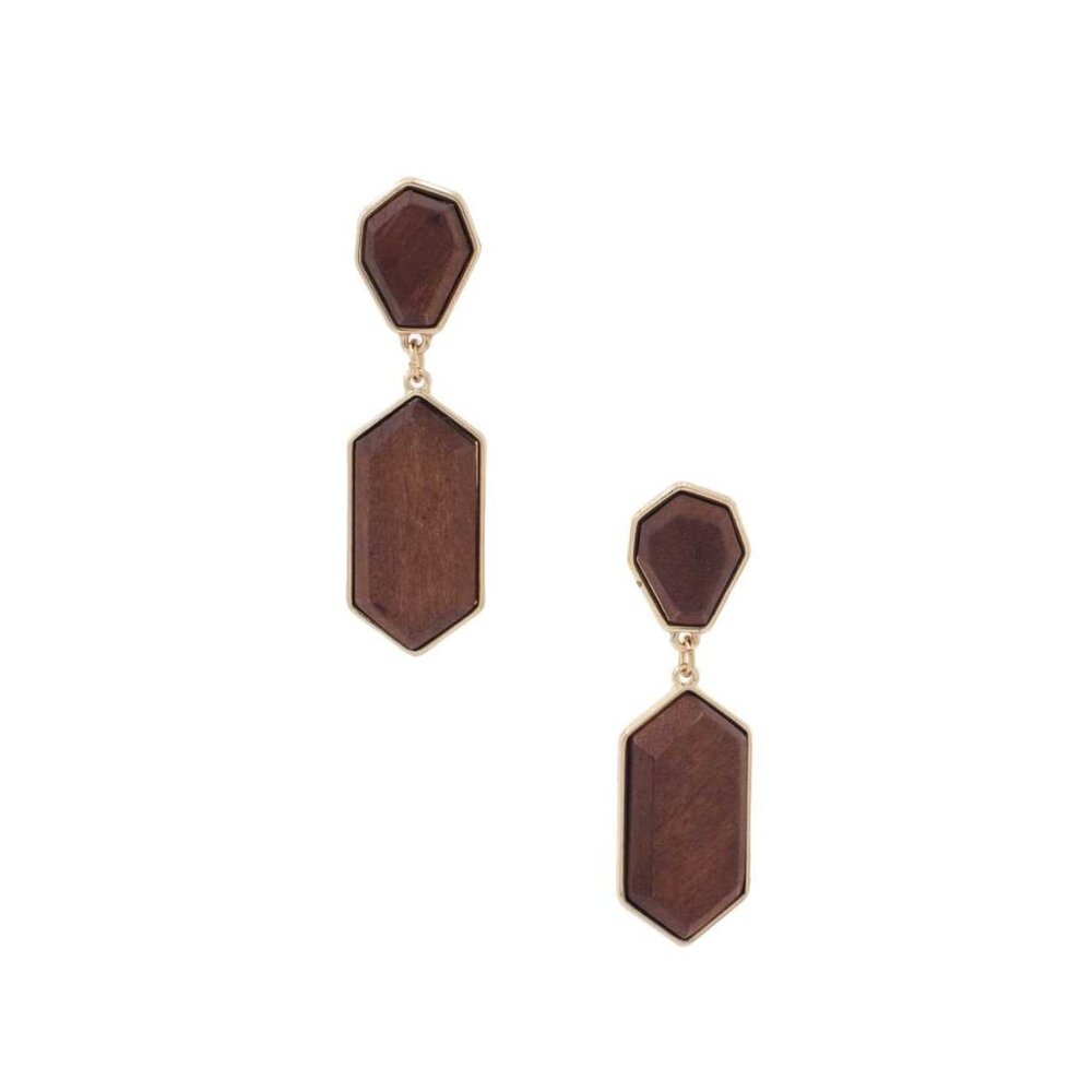 Geometric Wood Post Drop Earring - Picture 3 of 4